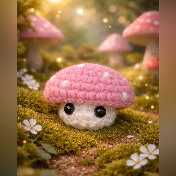 Hand Crafted Other - ⛱️ Crochet Popping Mushroom Spring Pink